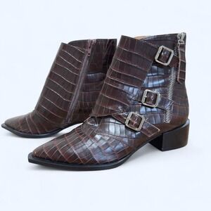 Jeffrey Campbell Bucki Burgundy Croc Ankle Boots